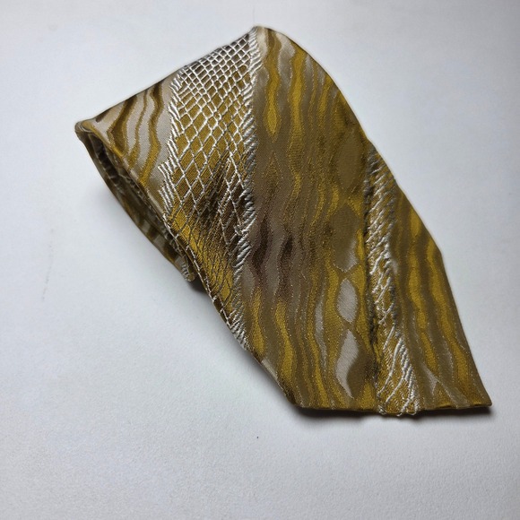 Hemphill-Wells Mens Gold Abstract Geometric Metallic Woven Necktie 3.5 Inch - Picture 2 of 6